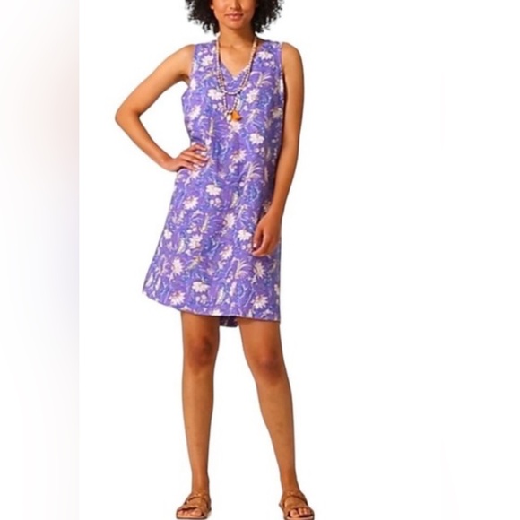 J.Jill Linen Floral Sleeveless A-Line dress Light Pansy Whimsical Jacobean - Picture 2 of 5